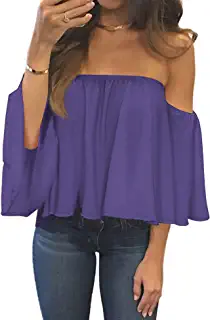 Photo 1 of Bluetime Women Summer Off Shoulder Chiffon Blouses Ruffles Short Sleeves Sexy Tops Casual T Shirts
MEDIUM 