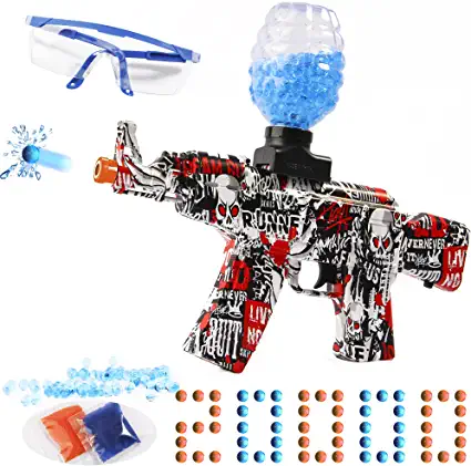 Photo 1 of CAISSA Electric with Gel Ball Blaster, AKM-47 Splatter Ball Blaster Automatic, with 20000+ Water Beads and Goggles, for Outdoor Activities - Shooting Team Game, Ages 12+, Red.