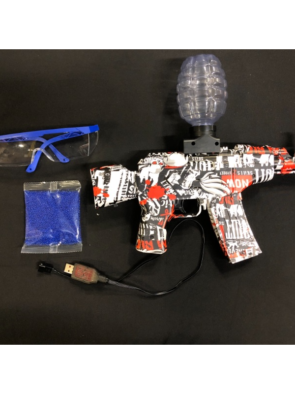 Photo 2 of CAISSA Electric with Gel Ball Blaster, AKM-47 Splatter Ball Blaster Automatic, with 20000+ Water Beads and Goggles, for Outdoor Activities - Shooting Team Game, Ages 12+, Red.