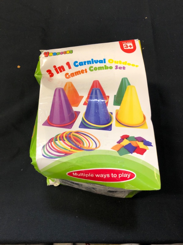Photo 2 of Carnival Outdoor Games Combo Set for Kids, Soft Plastic Cones Bean Bags Ring Toss Game, Gift for Birthday Party/Xmas 
--- PACKAGE IS DAMAGED ----