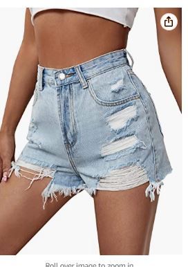 Photo 1 of Floerns Women's Ripped Raw Hem High Waisted Distressed Denim Shorts ---UNKNOWN SIZE LOOKS LIKE A LARGE --- 
