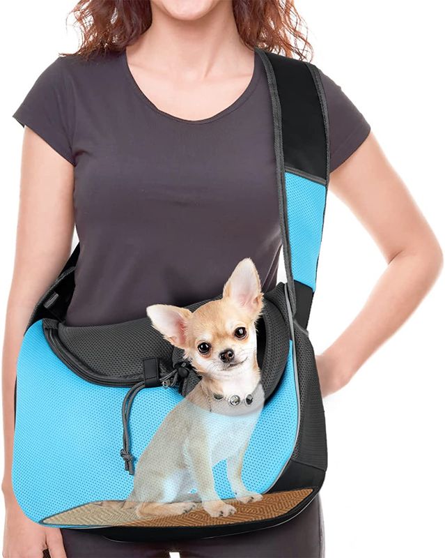 Photo 1 of WOYYHO Large Dog Sling Carrier Pet Sling Carrier with Bottom Pad Support Breathable Hand Free Safe Dog Crossbody Carrier for Medium Small Dogs Cats ( Sky Blue )
