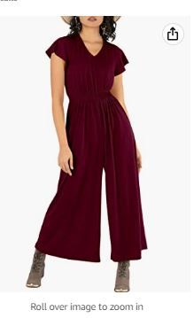 Photo 1 of ANRABESS Women's Summer Flutter Short Sleeve V Neck High Waist Casual Wide Leg Jumpsuit Rompers with Pockets
SIZE L 