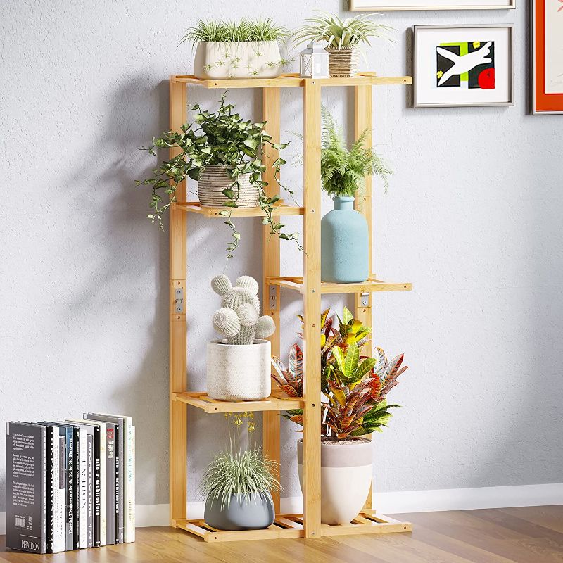 Photo 1 of BAMFOX 7 Potted Bamboo Plant Stand Holder Shelf for Indoor and Outdoor,Tall Plant Shelf & Multi-layer Plant ladder Displayed for Balcony, Garden, Corner Plant Holder and Potted Plant Shelf
