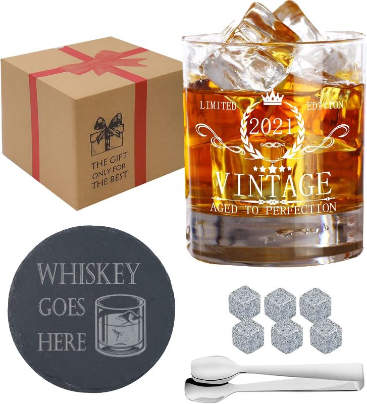 Photo 1 of 2021 Birthday Gifts for Men - Funny Whiskey Gifts for Old Men - Whiskey Glass Chilling Stones Gift Boxed Set - Unique Christmas, Thanksgiving Gifts for Him, Grandpa, Dad, Husband, Friends
