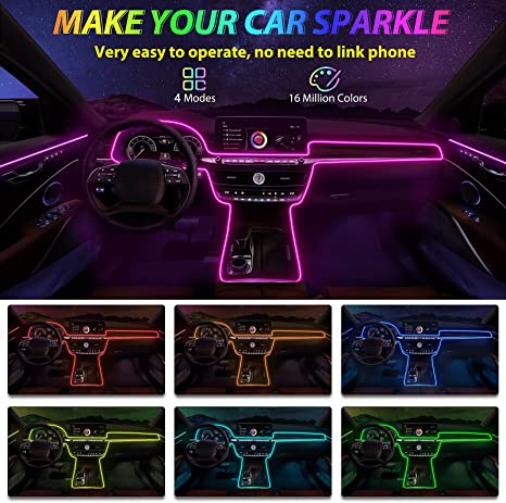 Photo 1 of 5 in 1 Car Led Strip Lights,Interior Car Light,Ambient Led Lighting Kit With RGB Colors Fiber Optics&Music Sync Rhythm,USB Neon Light Accessories for Car Door,Center Console&Dashboard,Upgraded Version