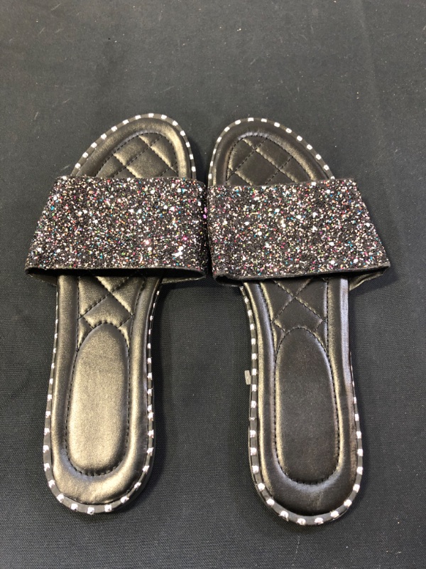 Photo 2 of Womens Glitter Bling Fancy Slide Rhinestone Flat Low Wedge Sparkle Sandals Shoes SIZE 9/9.5