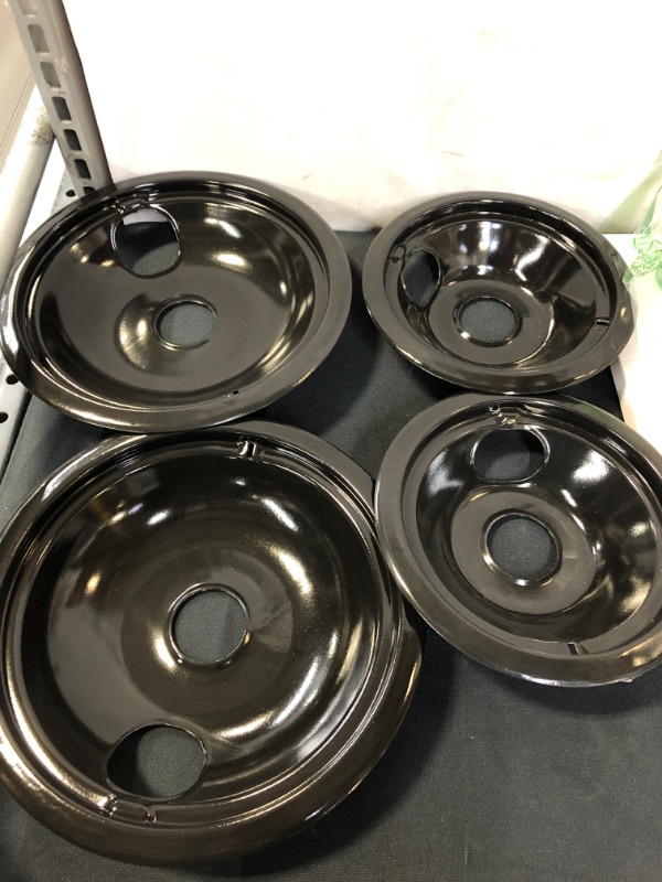 Photo 2 of 4 Pack Black Cooktop Drip Pans, Compatible with GE Hotpoint Stove. Include 2 Pcs 6'' Range Replacement Drip Pans and 2 Pcs 8 '' Burner Drip Pans for Electric Stove Top
