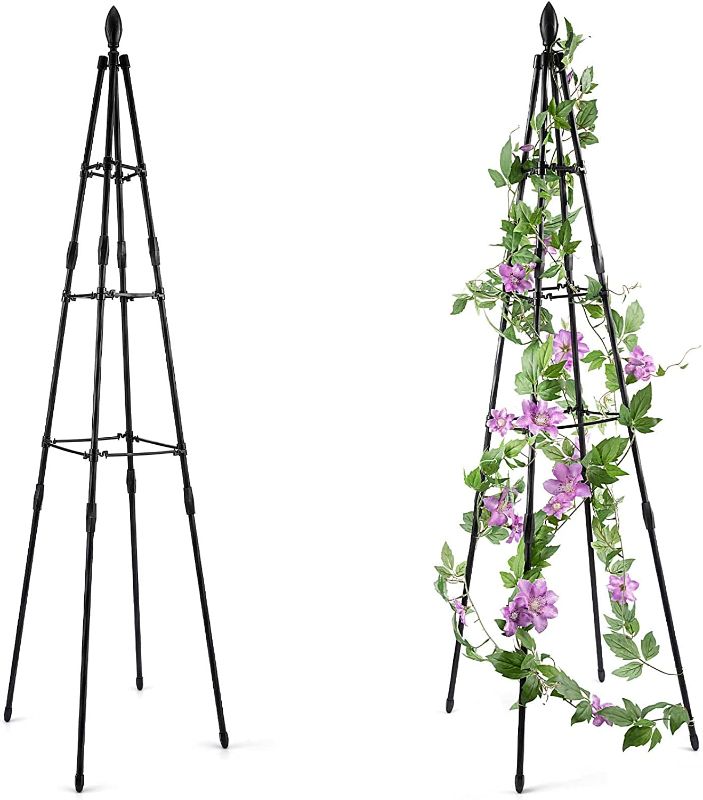 Photo 1 of APSOONSELL Garden Obelisk Trellis for Plants, Metal Trellis for Climbing Plants Indoor and Outdoor, Plant Support for Potted Plants, Tomato Trellis Tower
