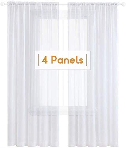 Photo 1 of Anjee 4 Panels White Sheer Curtains 108 inches Long Semi Sheer Faux Linen Texture Voile Gauze Outdoor Drapes for Patio, 52 x 108 Inches
