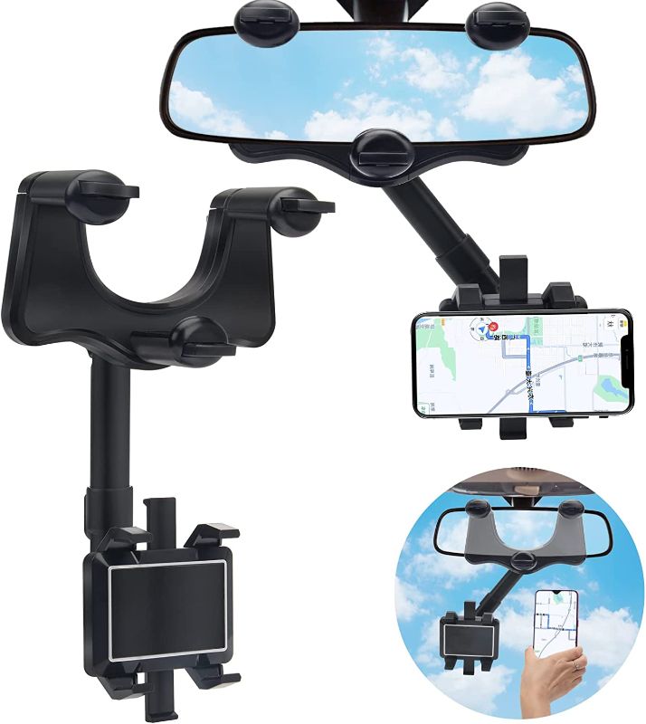 Photo 1 of 2022 Rearview Mirror Phone Holder, Pletpet 360° Rotatable and Retractable Car Phone Holder Phone Mount for Mirror, Firmly Multifunctional Rearview Mirror Phone Holder Mount for Car GPS Safe Driving
