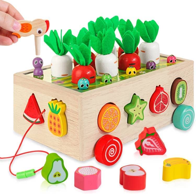 Photo 1 of Bravmate Wooden Montessori Toys for 1 Year Old Carrot Harvest Game Learning Education Toys for Kids 2 3 4 Shape Sorter Fine Motor Skills Baby Boys Girls Gifts Toddler Activities
