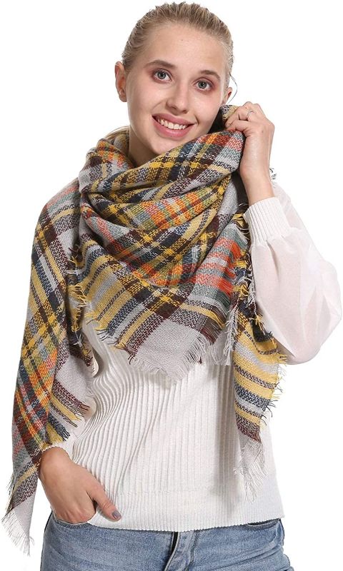 Photo 1 of  Stylish Oversized Women Plaid Blanket Warm SCARF BLANKET