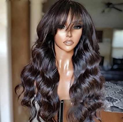 Photo 1 of Black Wig Black Wigs with Bangs Body Wave Wig Synthetic Glueless Wig Black Wig with Bangs Heat Resistant Cosplay Wig Long Bang Wig Long Wigs for Black women Black Wigs for White Women (Synthetic 24 Inches)