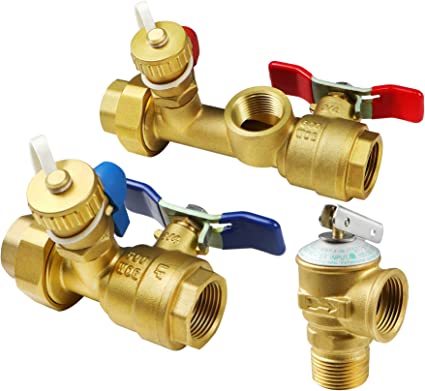 Photo 1 of 3/4 Inch IPS Isolator Tankless Water Heater Service Valve Kit with Pressure Relief Valve, Clean Brass, 3/4 Inch Service Installation Valve for rheem,rinai,ecosmart,navien,noritz,takagi,bosch