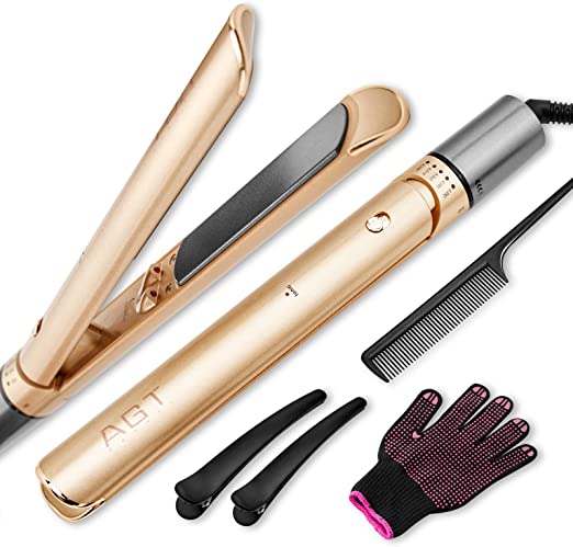 Photo 1 of 2 in 1 Hair Straightener, 4.1" Length Flat Iron for Wet to Dry Hair, Straightening Iron with Ionic Generator & Infrared Lamps for Repairing Hair, Hair Iron with 5 Temp & 60 Mins Auto Off