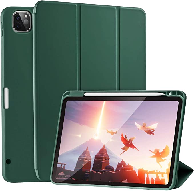 Photo 1 of SIWENGDE Case for iPad Pro 12.9 Case 5th/4th Generation (2021/2020) with Pencil Holder [Apple Pencil Wireless Charging], Slim Soft TPU Smart Trifold Stand Protective Cover, Auto Sleep (Midnight Green)