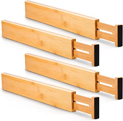 Photo 1 of 4 Pack Bamboo Kitchen Drawer Dividers,Adjustable Drawer Organizers,Spring Loaded,Works in Kitchen,Dresser,Bathroom,Bedroom,Drawer,Desk