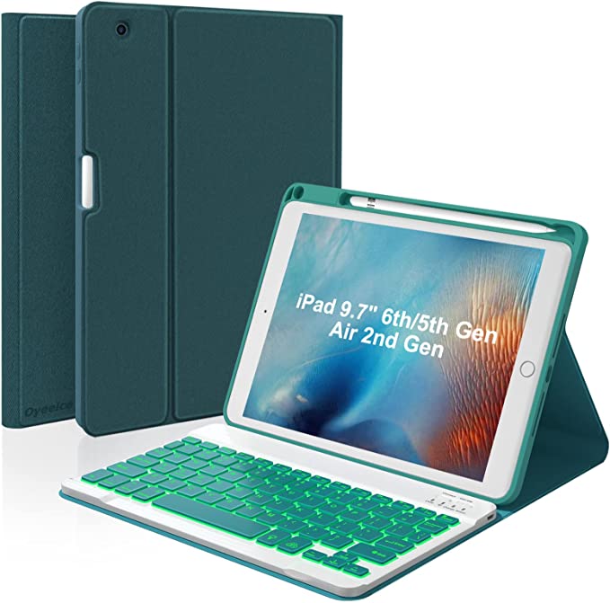 Photo 1 of iPad Keyboard Case for iPad Air 2nd Generation 9.7 inch 2014, iPad 5th Gen 2017 Smart Keyboard Case Built in Pencil Holder Case for iPad 6th Gen 2018 with Blacklit BT Wireless Keyboard Folio(9.7 Teal)