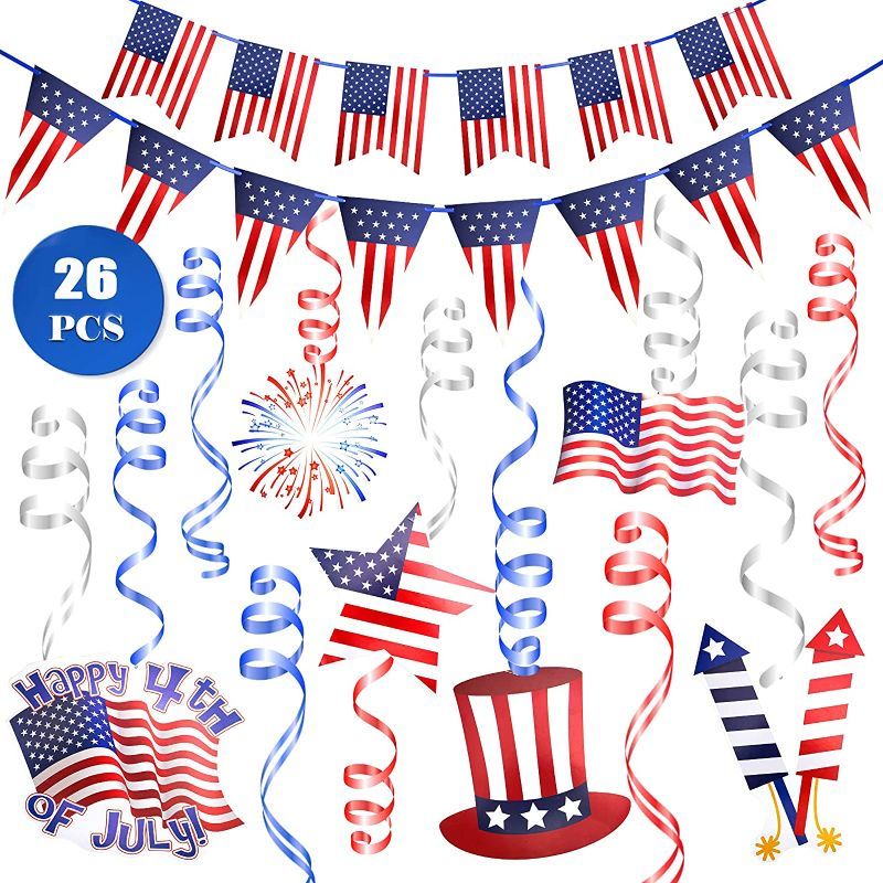 Photo 1 of 4th of July Decorations 2022, Patriotic Decor Fourth Of July Party Decorations Set Party Supplies Hanging Swirls And Patriotic Flag Banner Memorial Day Decorations Ceiling Decor (4th of July) packaging may vary