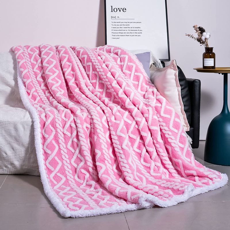 Photo 1 of Coreye Pink Sherpa Throw Blankets for Couch - 450GSM Cationic Dyeing Thick Warm Soft Fuzzy Cozy Plush Blanket for Sofa, Bed, Chair and Living Room, 50x60 Inches