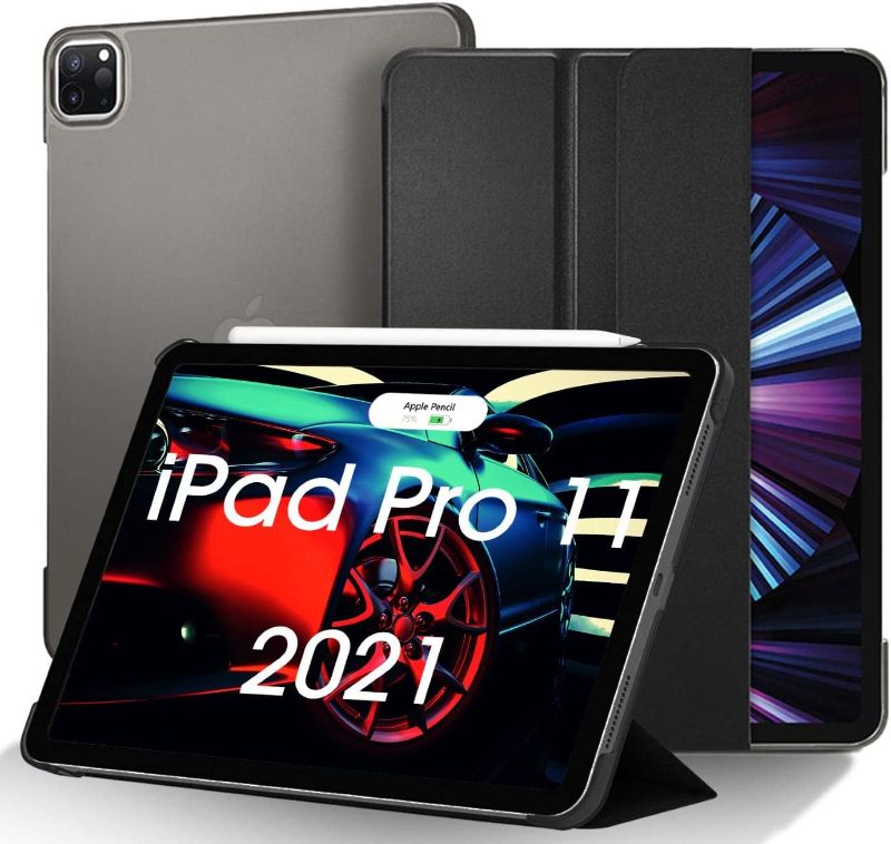 Photo 1 of FLY CASE for New iPad Pro 11 Inch Case 2021 3th Generation? Slim Lightweight Trifold Stand Smart Shell [Apple Pencil Charging Supported] Auto Sleep/Wake (Black)