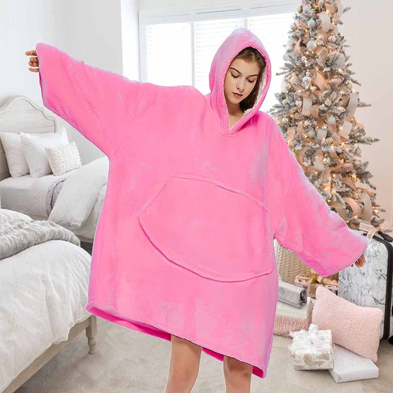 Photo 1 of Blanket Hoodie, Oversized Wearable Sweatshirt Blankets of Soft Sherpa Plush for Adults Women Men - Cozy Warm Giant Hooded Snuggle Sweater with Front Pocket, Rose Pink