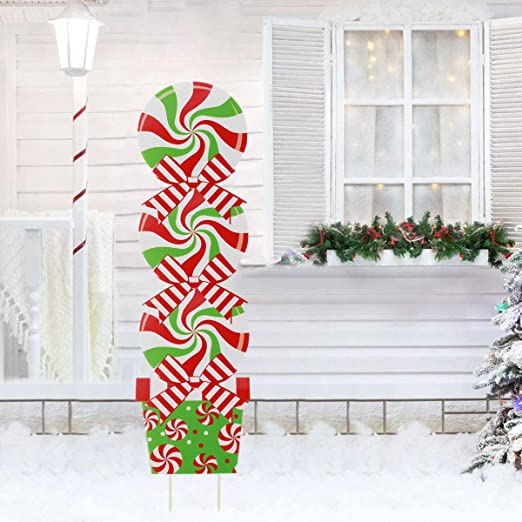 Photo 1 of Acedining Candy Christmas Decorations Outdoor - Giant Holiday Decor Signs for Home Lawn Pathway Walkway Candyland Themed Party - 42 Inch Peppermint Xmas Yard Sign Stakes