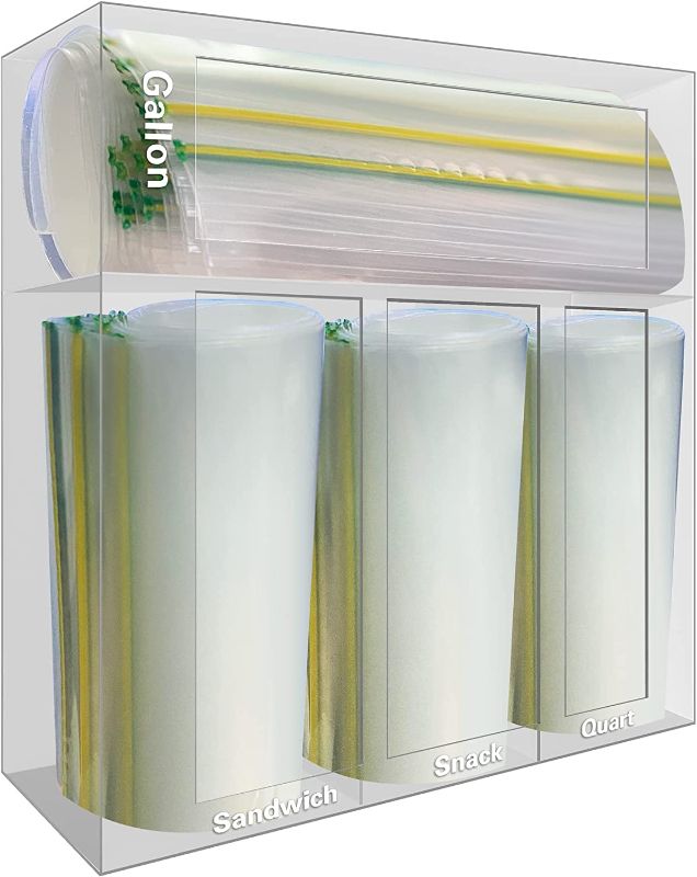 Photo 1 of ChengFu Acrylic Ziplock Bag Storage Organizer, and Dispenser for Food Storage Bag Holders, Kitchen Drawer, Compatible with Gallon, Quart, Sandwich & Snack Variety Size Bag, Clear