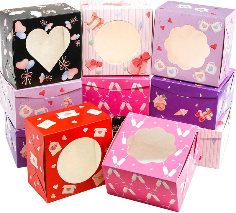 Photo 1 of 24pcs Valentines Day Treat Boxes Mother's Day Cupcake Bakery Boxes with Windows Valentines Cupcake Candy Chocolate Container for Valentine Gift Holiday Party Supplies