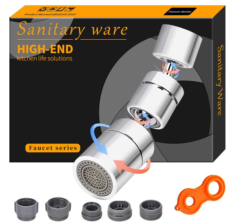 Photo 1 of Bathroom Faucet Aerator, 1080 Degree Swivel Sink Faucet Aerator large flow Aerator , Dual function Sprayer Kitchen Sink Inflator, Bathroom Faucet Mounted for Face Washing
