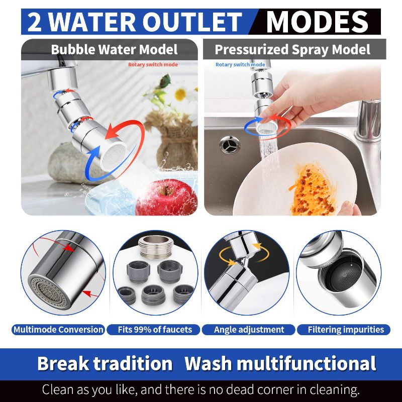Photo 1 of Bathroom Faucet Aerator, 1080 Degree Swivel Sink Faucet Aerator large flow Aerator , Dual function Sprayer Kitchen Sink Inflator, Bathroom Faucet Mounted for Face Washing