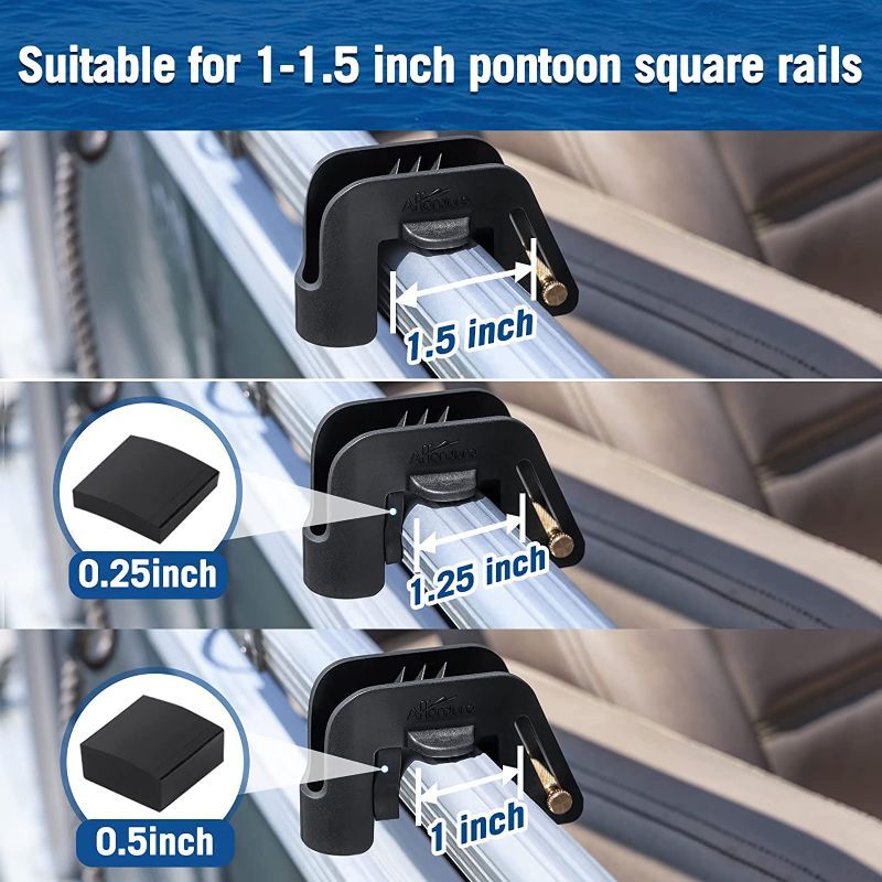 Photo 1 of Affordura Boat Fender Clips for 1-1.5 Inch Pontoon Rail Boat Bumper Clips with 8 Pads Boat Fender Holders Pontoon Fender Clips 4 Packs