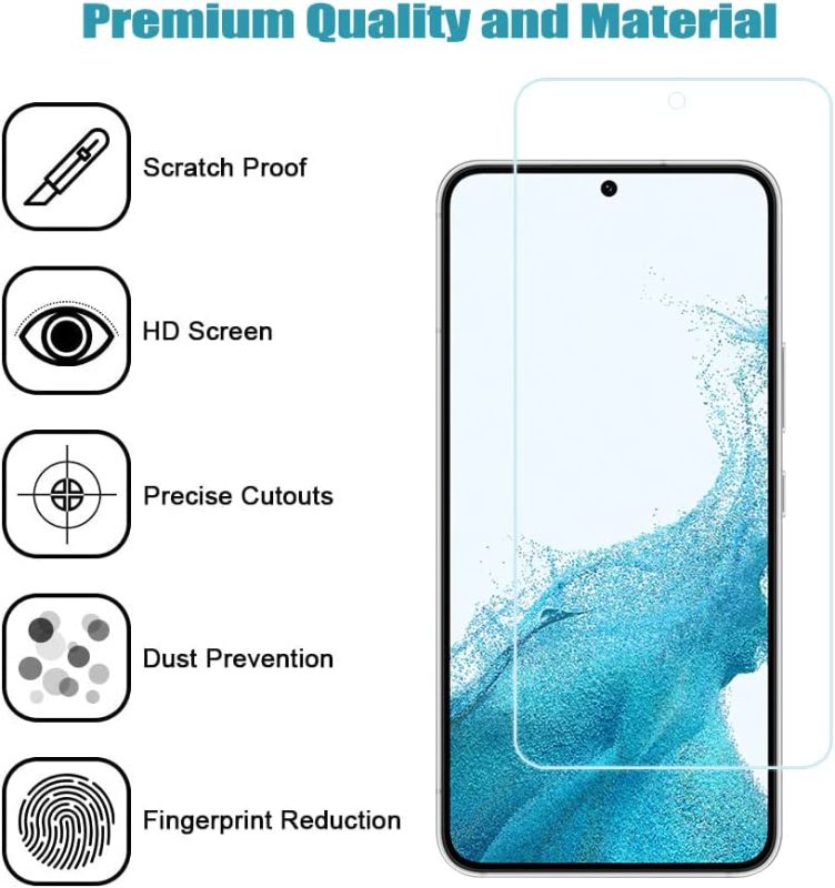 Photo 3 of Glass Screen Protector Compatible for Samsung Galaxy S22 5G - 6.1 inch + Camera Lens Tempered Glass Protector - 9H Hardness - HD Clear Anti-Scratch Case Friendly