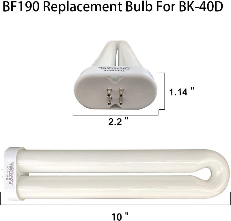 Photo 3 of 10 inch 32W BF190 Replacement Black Light Bulb Compatible Flowtron BK-40D,FUL32T8/BL,365nm U V A Lamp, 10 inch Length