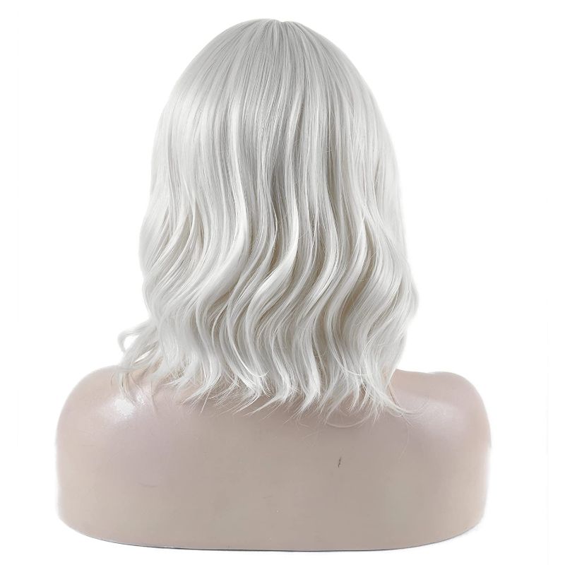 Photo 2 of DAOTS 14 Inches Curly Wigs with Bangs for Women Girls Heat Resistant Synthetic Hair Wig (Silver White)