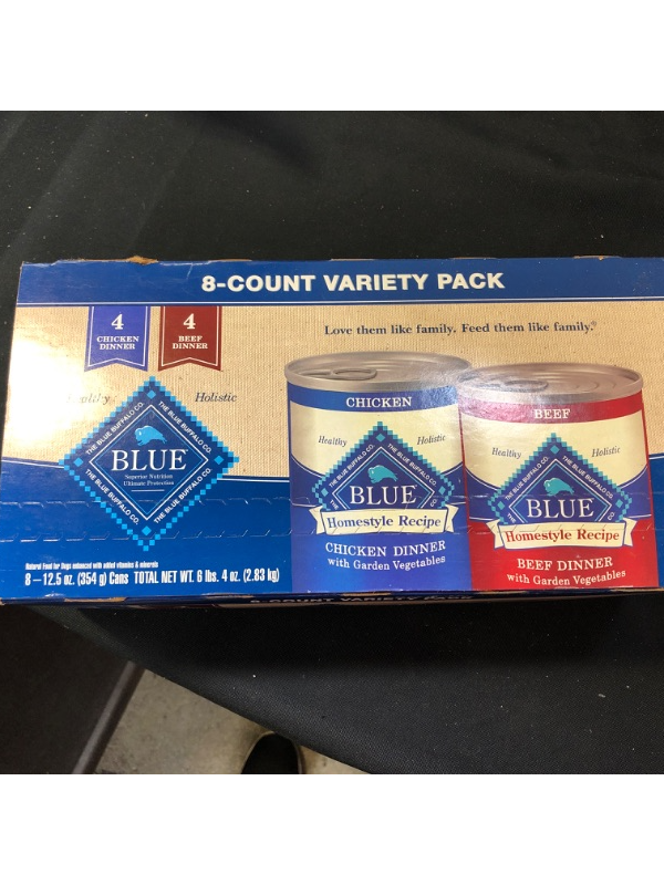 Photo 2 of Blue Buffalo Blue Homestyle Recipe Food for Dogs, Chicken Dinner, Beef Dinner, Variety Pack - 8 pack, 12.5 oz cans EXP 08/17/23