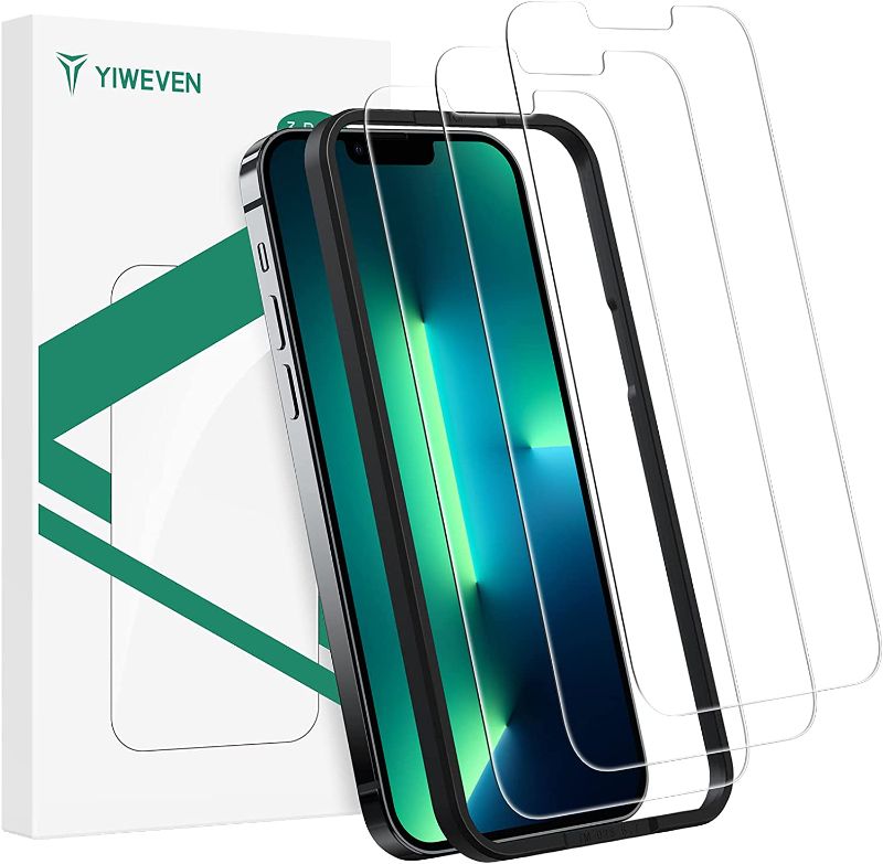 Photo 1 of Screen Protector for iPhone 13/13 Pro, Yiweven 3 Pack Bubble-free SyncProof HD Tempered Glass Film 9H Hardness Anti-bubble 6.1" Protective Film with Free Installation Frame
