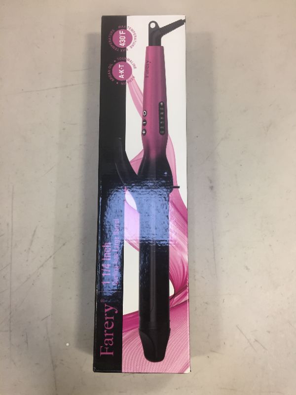 Photo 3 of FARERY 1.25 Inch Curling Iron for Long Hair, Tourmaline Ceramic Clipped Long Barrel 1-1/4 Inch Curling Wand for Long Lasting Curl, Instant Heat & Dual Voltage to Travel, Temp 248? to 430?, Pink
