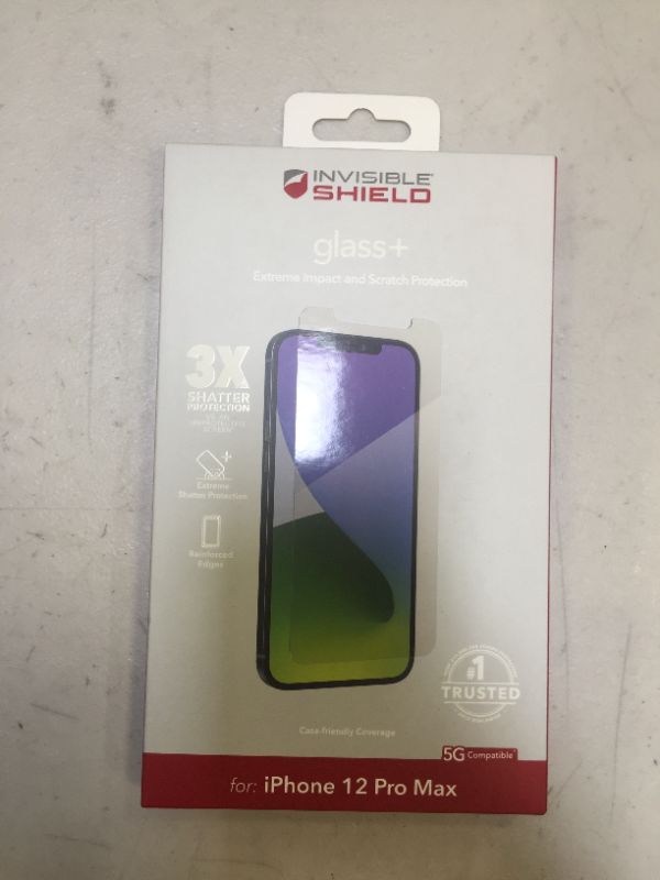 Photo 1 of ZAGG InvisibleShield Glass+ Screen Protector – High-Definition Tempered Glass Made for iPhone 12 Pro Max – Impact & Scratch Protection, Clear, 200106693
