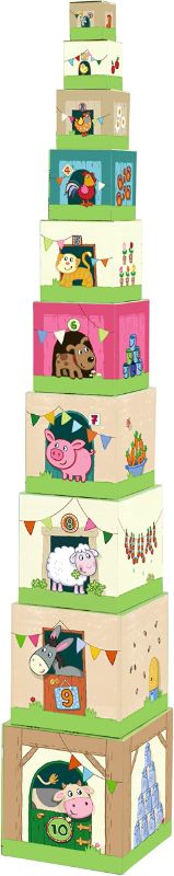 Photo 1 of HABA On the Farm Sturdy Cardboard Nesting & Stacking Cubes - Reinforcing Numbers 1 to 10
