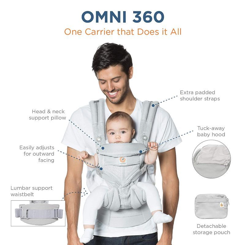 Photo 3 of Ergobaby Omni 360 All-Position Baby Carrier for Newborn to Toddler with Lumbar Support & Cool Air Mesh (7-45 Lb), Pearl Grey