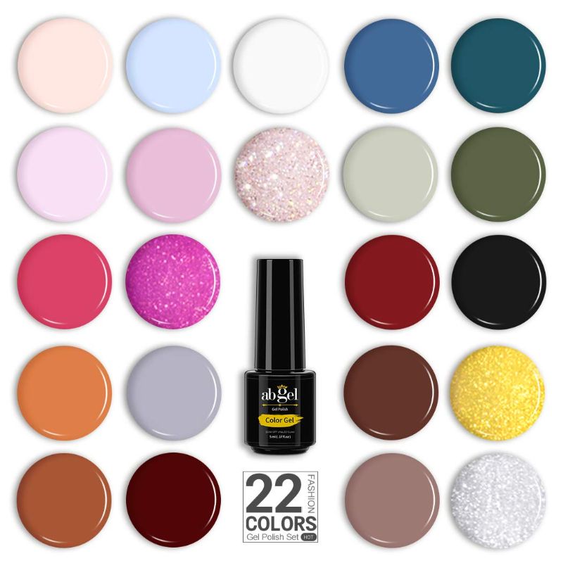 Photo 3 of ab gel Gel Nail Polish Kit with UV Light- 22 Colors Gel Nail Polish Set - Soak Off White Gold Brown Pink Red Glitter Gel Nail Polish Kit