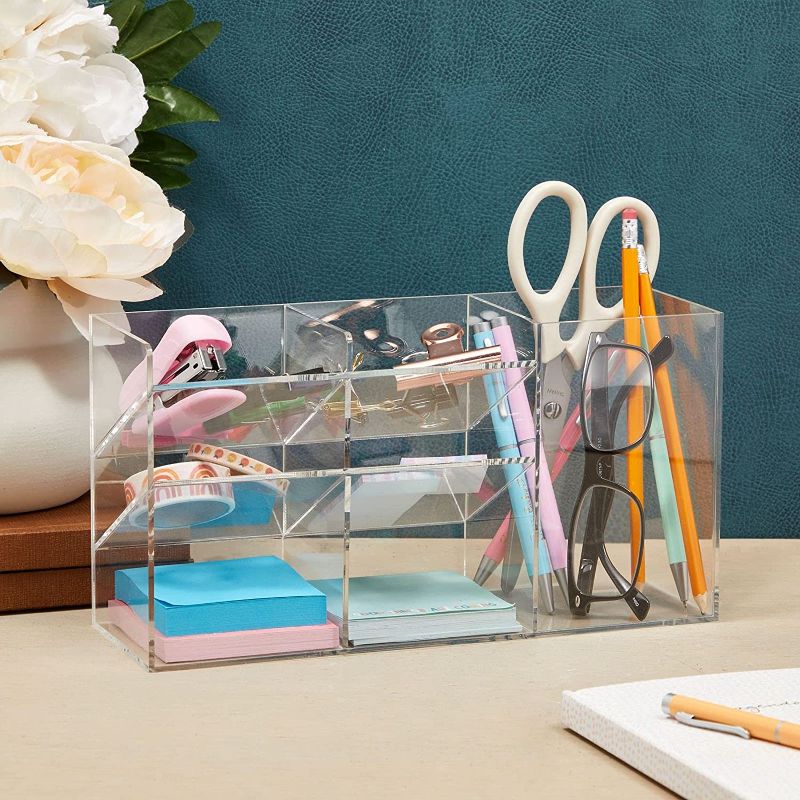 Photo 2 of Acrylic Desk Organizer with 7 Compartments for Office and Home (11 x 5.75 In)