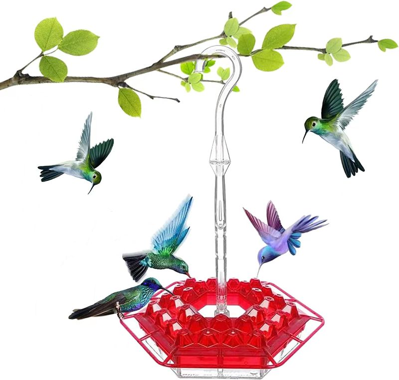 Photo 1 of 2022 New Hummingbird Feeder with Ant Moat, Best Hummingbird Feeder, with 30 Feeding Ports Unique Perch and Built-in Moat for Outdoor Hanging Yard Garden Decor, Easy to Fill and Clean (red)