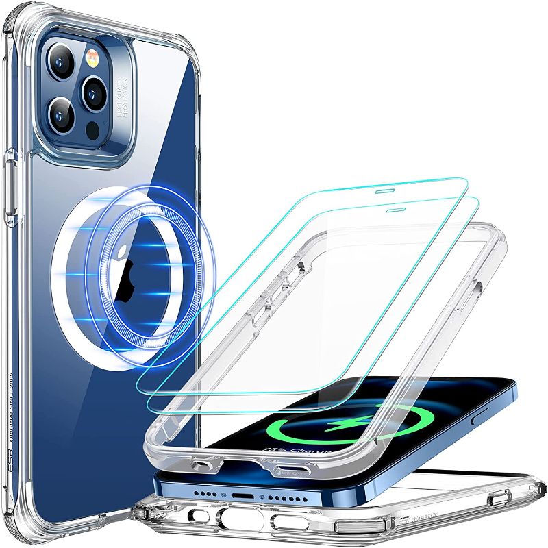 Photo 1 of ESR Alliance Series Case Compatible with iPhone 12 Pro Max, with HaloLock Magnetic Wireless Charging, 10FT Drop Tested, Full-Body Hybrid Protection, with 2 Tempered Glass Screen Protectors, Clear