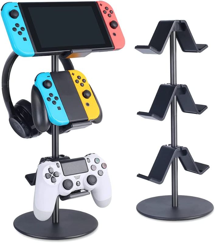 Photo 1 of Controller Stand 3 Tier, Headphone Holder, HEADSET HOOK ,KELJUN Multi Adjustable Game Controller Headset Hanger for All Universal Gaming PC Accessories, Xbox PS4 PS5 Nintendo Switch (Smart Black)