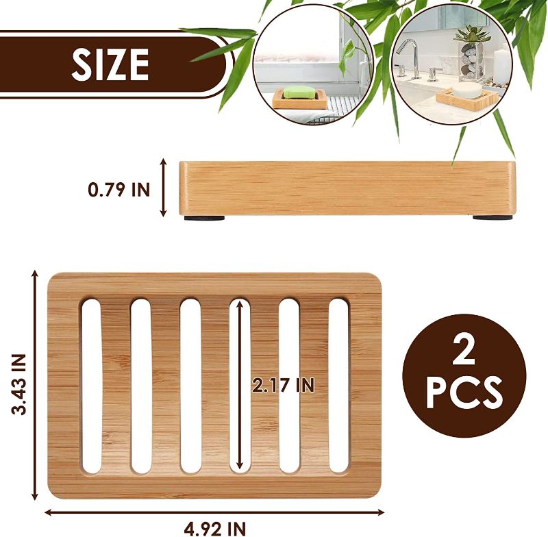 Photo 2 of Bamboo Soap Holder for Shower Wall - 2Pcs Wooden Soap Dish for Shower - Bar Soap Travel Container Kitchen Sink Soap Tray Natural Dish Soap Holder for Kitchen Sink Tray Wooden Bathroom Accessory Set, 2 COUNT