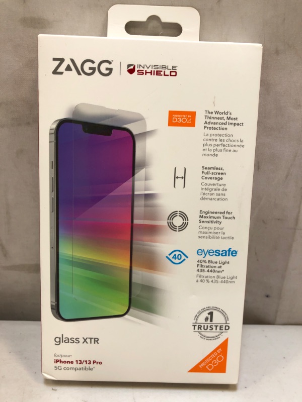 Photo 2 of ZAGG InvisibleShield Glass XTR for iPhone 13 and 13 Pro, Heavy-Duty D30 Material, Ultra-Sensitive & Smooth Touch, Blue-Light Protection, Anti-Microbial Treatment, Easy to Install