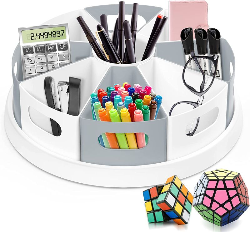 Photo 1 of MeCids 360 Rotating Storage Organizer Desk Organizers Pen Holder– 12” Lazy Susan Style Caddy with Removable Bins, for Home Office Supplies, Art Supplies, Make-up & Kitchen Use, with Card & Gift Box